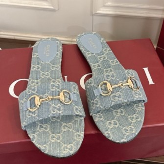 GUCCI 구찌 호스빗 GG 캔버스 슬라이드 샌들
