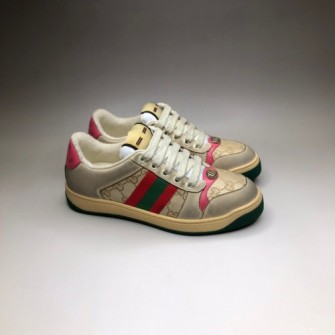 GUCCI 구찌 스크리너 디스트로이드 효과를 준 GG 캔버스 및 가죽 스니커즈